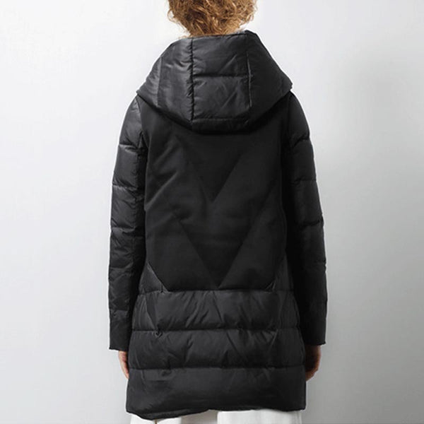 Brief solid long sleeve hoodied down coats