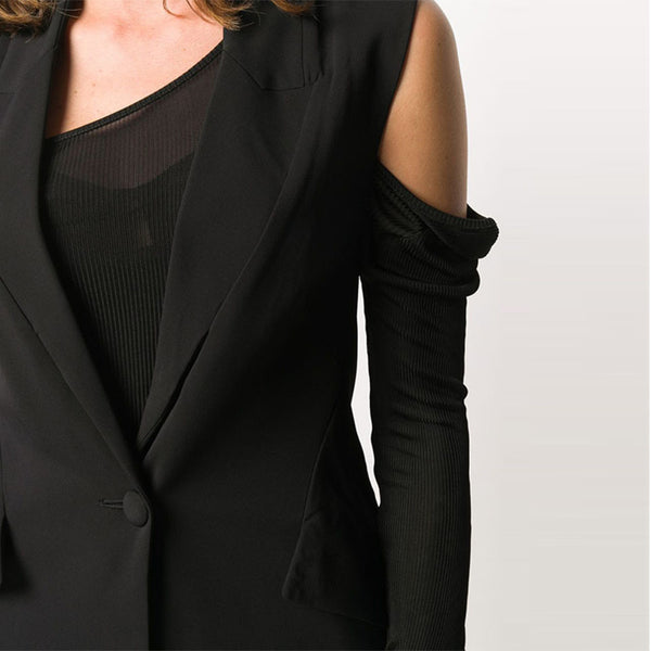Exclusive one button sleeveless long blazers for women