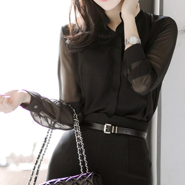 Black transparent chiffon blouse