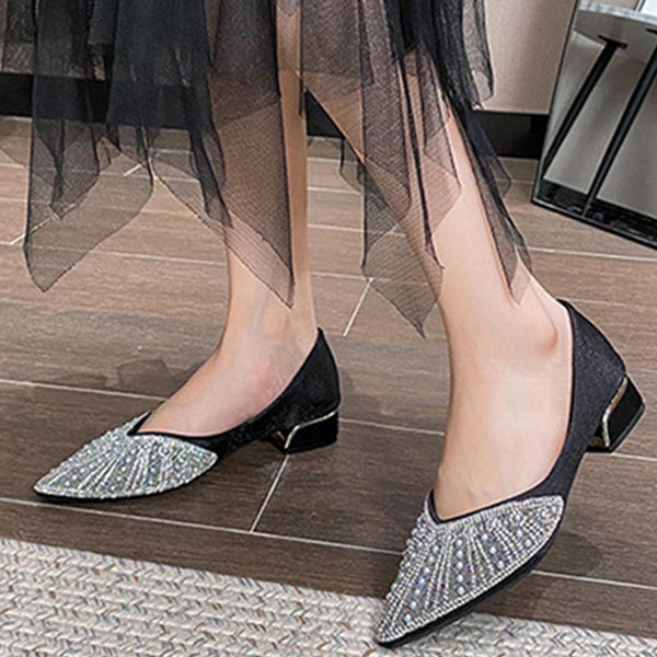 Satin beaded low-fronted pointed toe flats shoes
