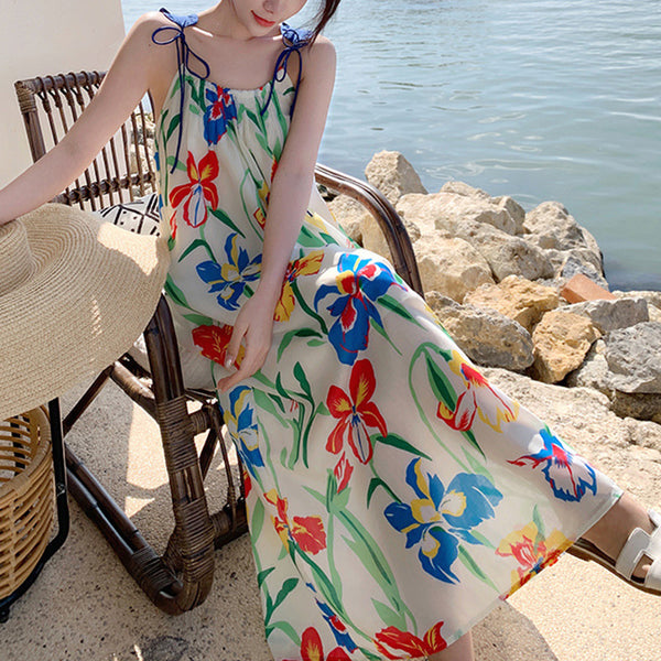 Casual Loose Bohemian Floral Print Dresses Long Maxi Summer Beach Swing Dress