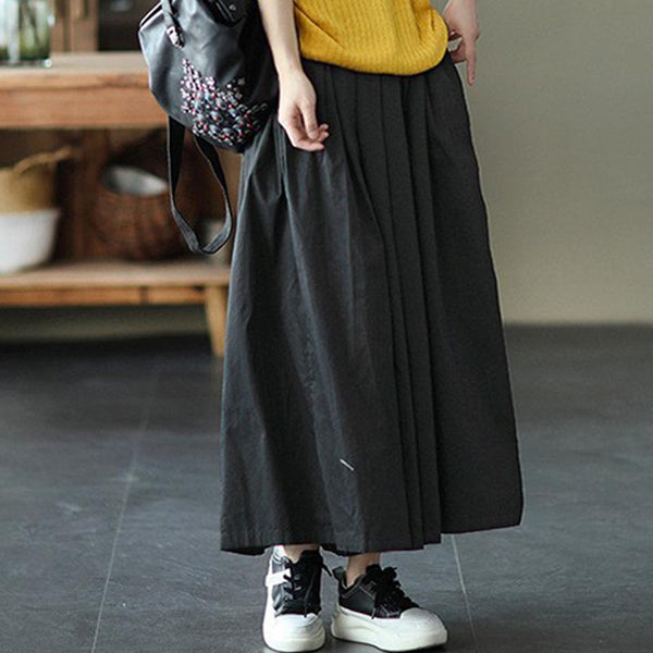 Vintage solid elastic waist a-line skirts