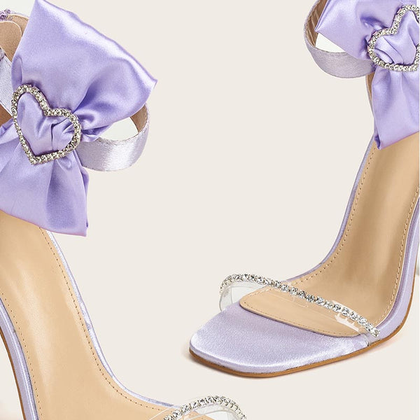 Satin bowknot ankle-strap fastening sandals