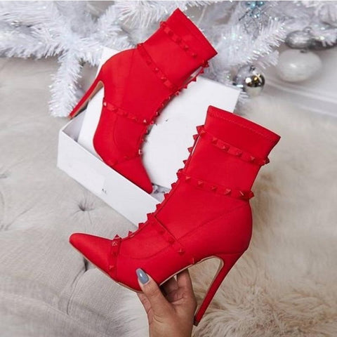 Solid color rivet patchwork ankle boots