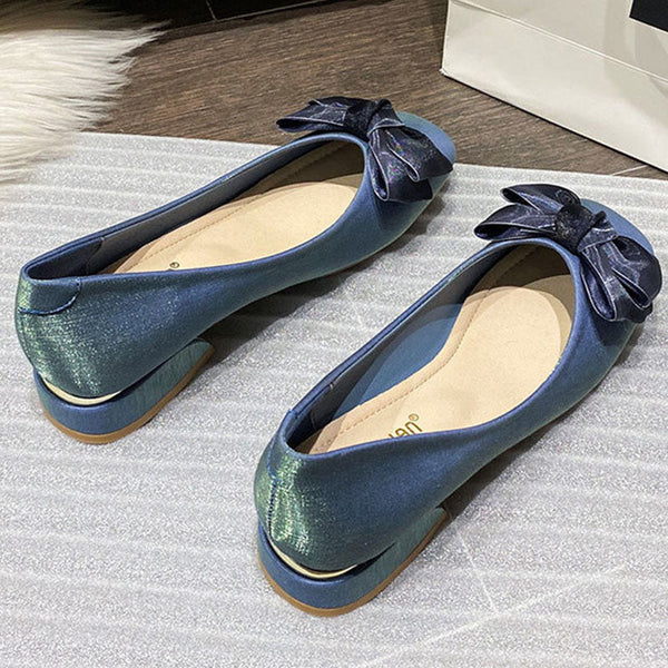 Low-fronted square toe bowknot flats