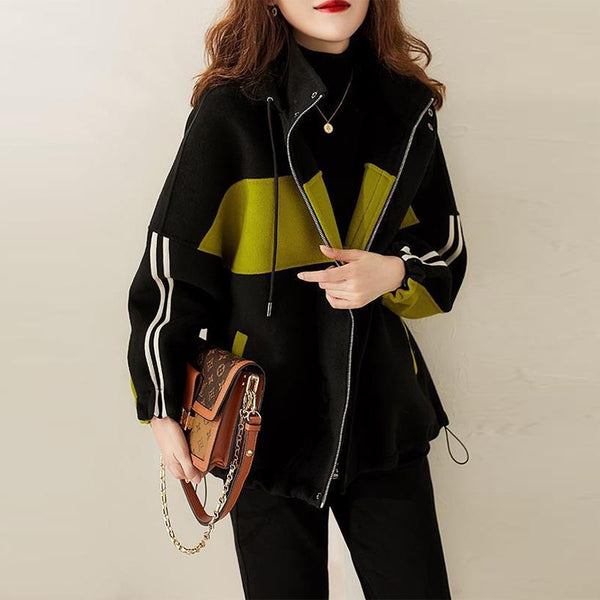 Casual patch long sleeve zipper up jackets