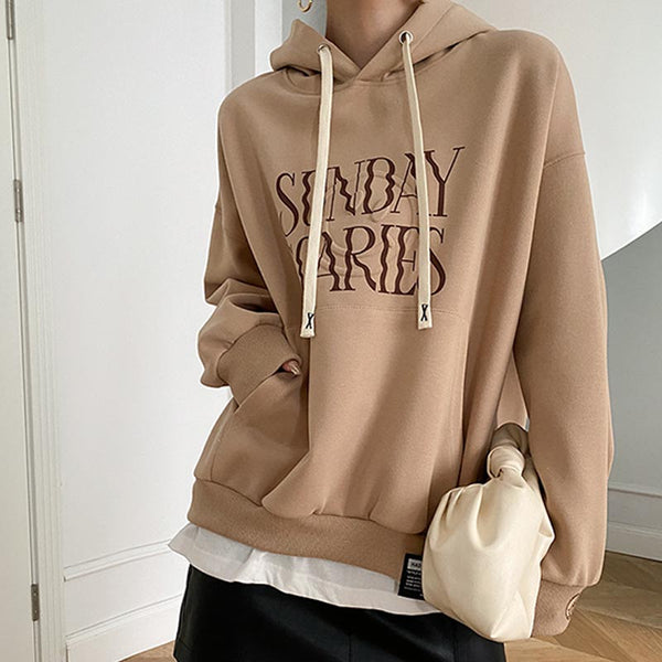 Chic fake two pieces letter long sleeve hoodies
