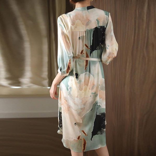 Elegant dye lapel three quarters sleeve shirt dresses