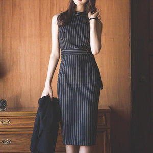 Office striped sleeveless bodycon dresses