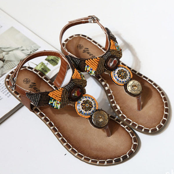 Boho beaded thong flat sandals