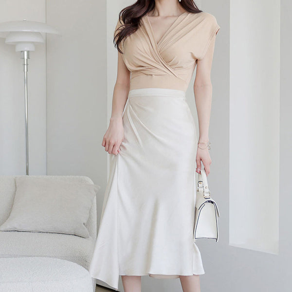 Brief v-neck top irregular sheath skirt suits