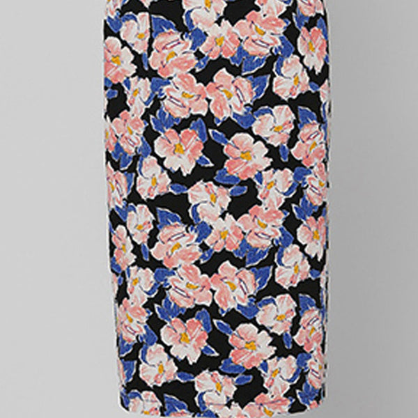 Mock neck puff sleeve vintage floral bodycon dresses
