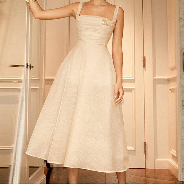 Brief square neck sleeveless strap party dresses