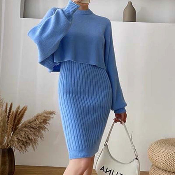 Solid mock neck long sleeve sweaters and strap dresses suits