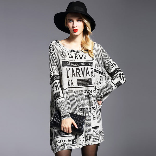 Letter print scoop neck loose sweaters