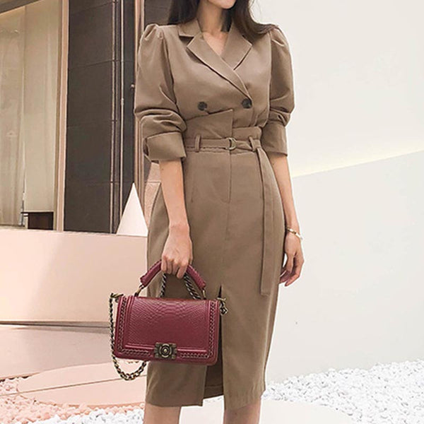 Notched slim high waisted split skirt suits