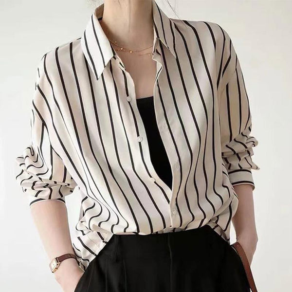 Classic stripe lapel long sleeve blouses