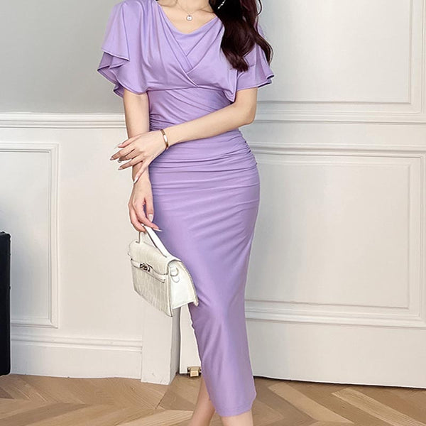Sexy solid v-neck short sleeve party dresses