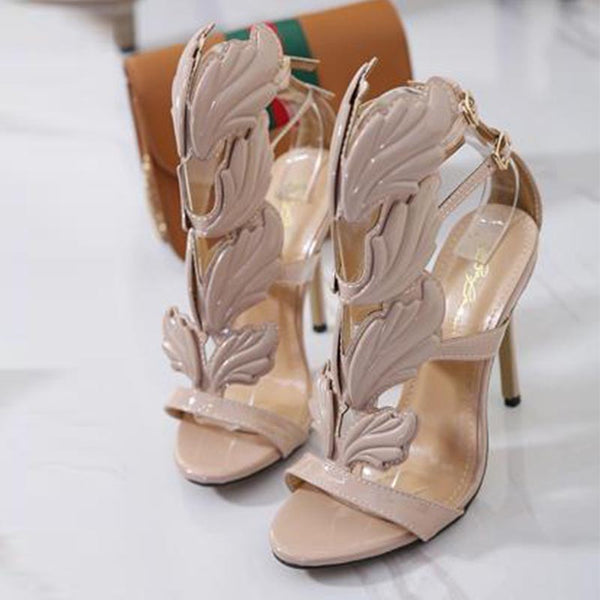 Patent leather wings high heel sandals