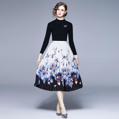 Women's long sleeve printing skirt suit