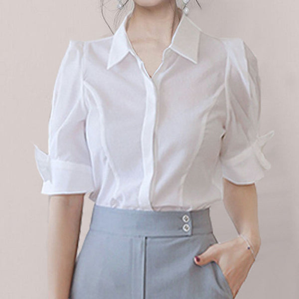 White turn-down collar half sleeve shirts