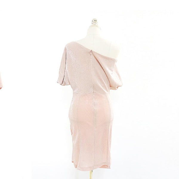 Off-the-shoulder ruched mini sheath dresses