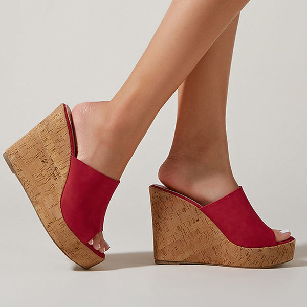 Women peep toe platform slip-on wedge sandals