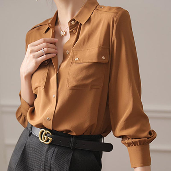Brief solid lapel long sleeve lapel blouses