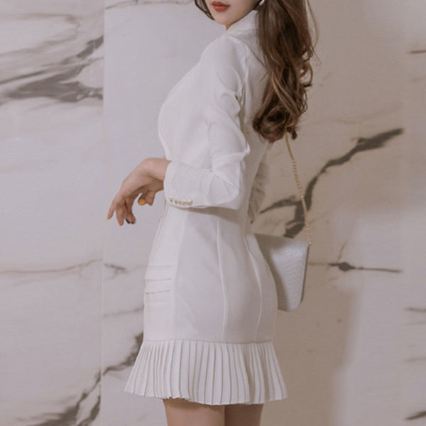 Lapel solid long sleeve office dresses