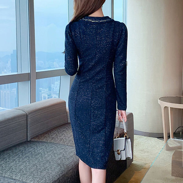 Long sleeve single-breasted bodycon dresses