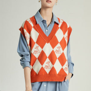 V-neck sleeveless geometric pullover sweaters
