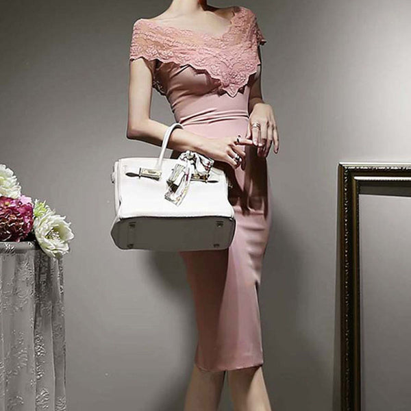 Lace patchwork slim pink dresses