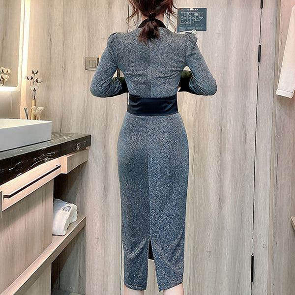 Long sleeve v-neck pullover sheath dresses