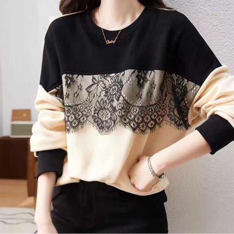Casual lace patch long sleeve sweatshirts