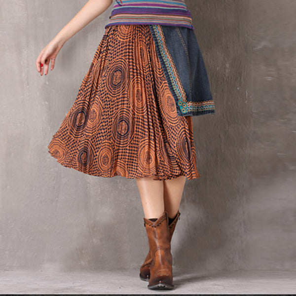 Pleated openwork asymmetric skirt