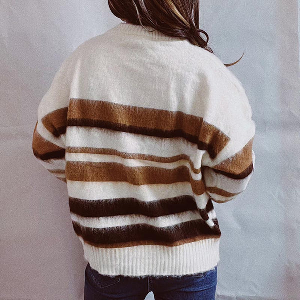 Stylish stripe color hit long sleeve sweaters