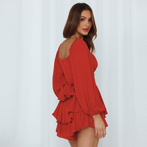 Square neck long sleeve casual playsuit