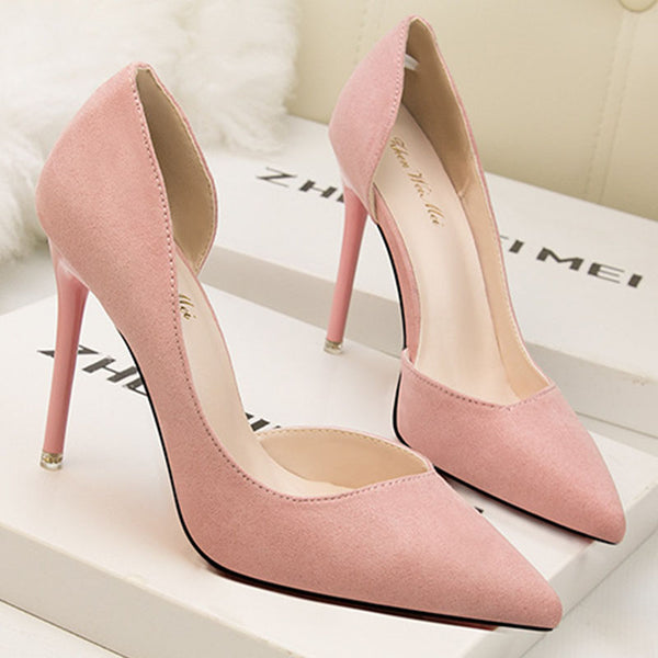 Solid suede side cut out heels