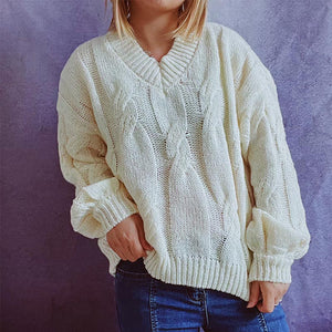 Solid cable knit crew neck long sleeve pullover sweaters