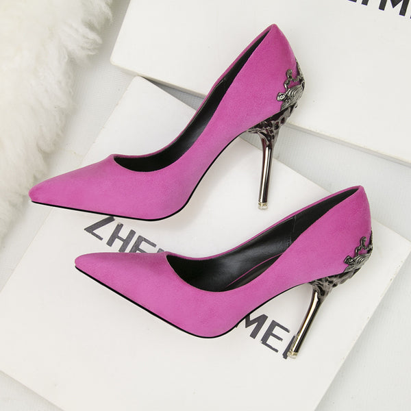 Suede metal openwork stiletto heels