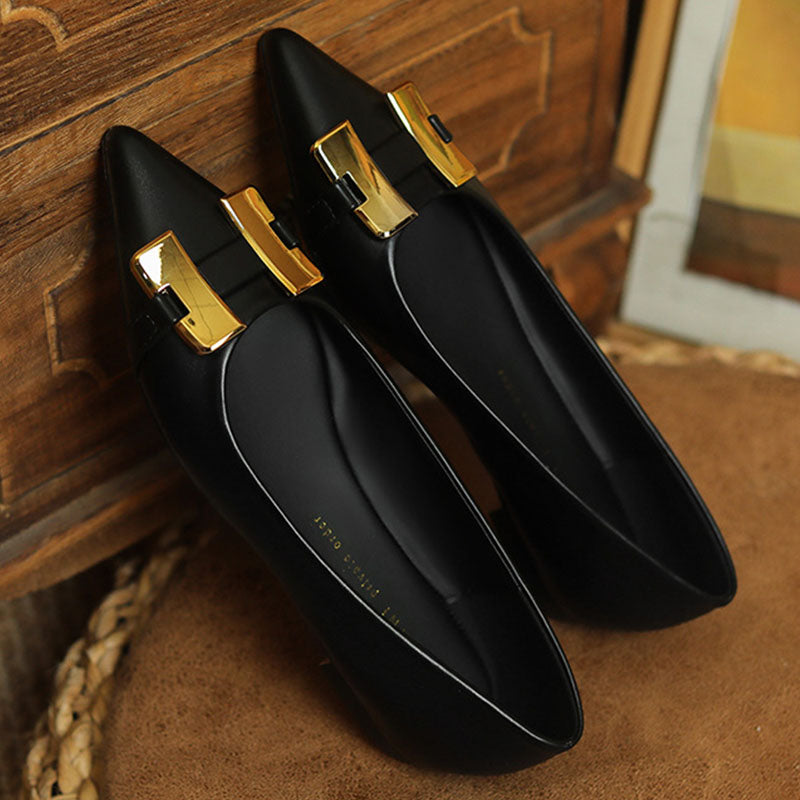 Retro metal pointed toe low-fronted flats