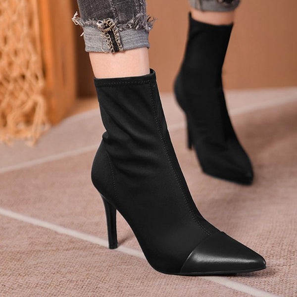 Chic patch pointed toe thin heeled boots