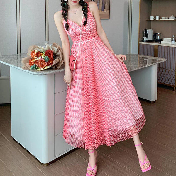 Sweet & cute plunging neck high waisted slip dresses