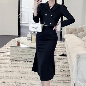 Women's long sleeve black dress suit