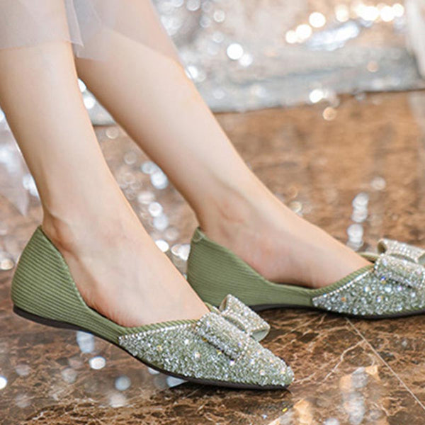 Women rhinestones low-fronted pointed toe flats