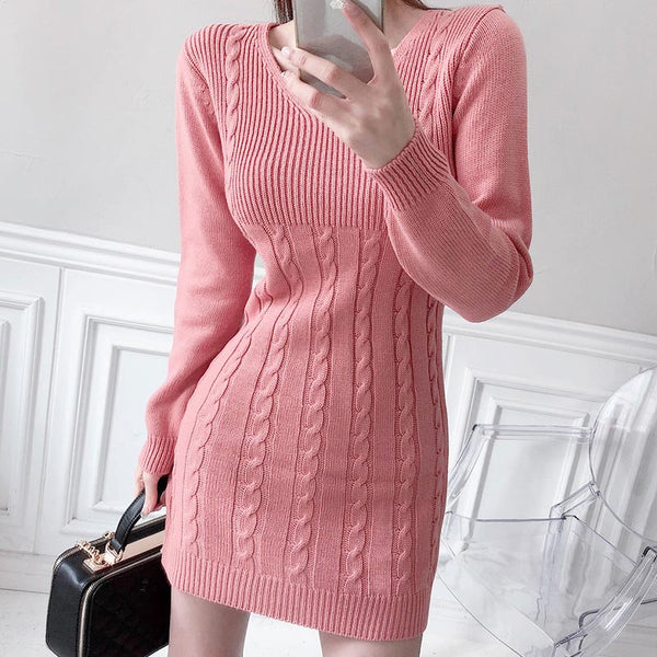 Solid brief chic mini knitted bodycon dresses