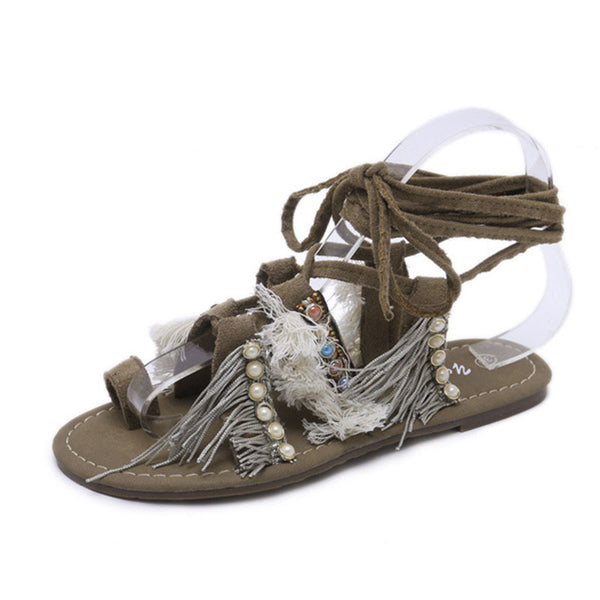 Pearl tassel roman beach sandals