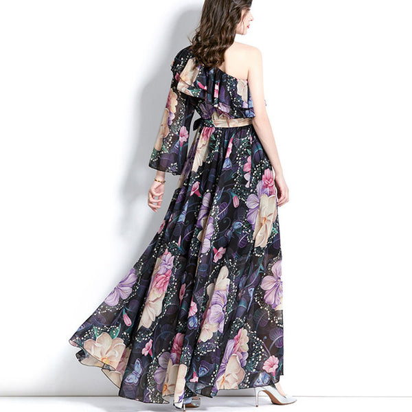 Off shoulder summer floral chiffon beach dresses