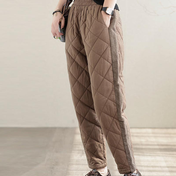 Casual patch elastic waist quilted harem pants