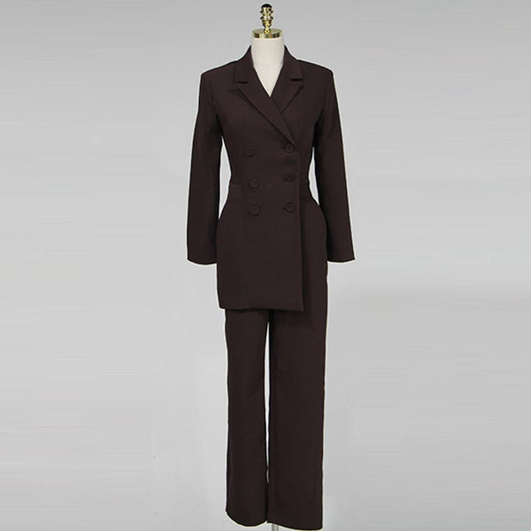 Turn down collar solid slim autumn pants suits